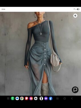 Chic Slate Blue Asymmetrical Skirt Set